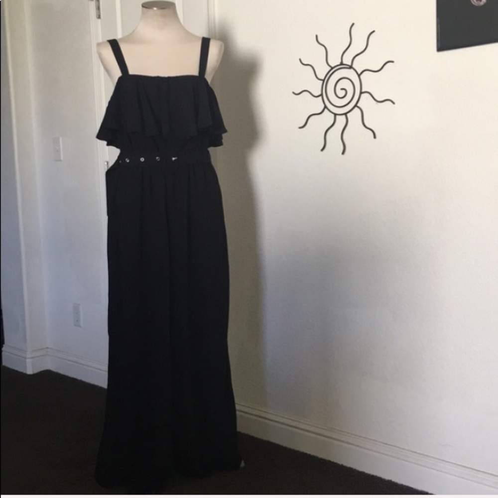 BLACK 0X Forever 21 Plus Size Ruffled & Wide Leg Jumpsuit - Picture 6 of 16